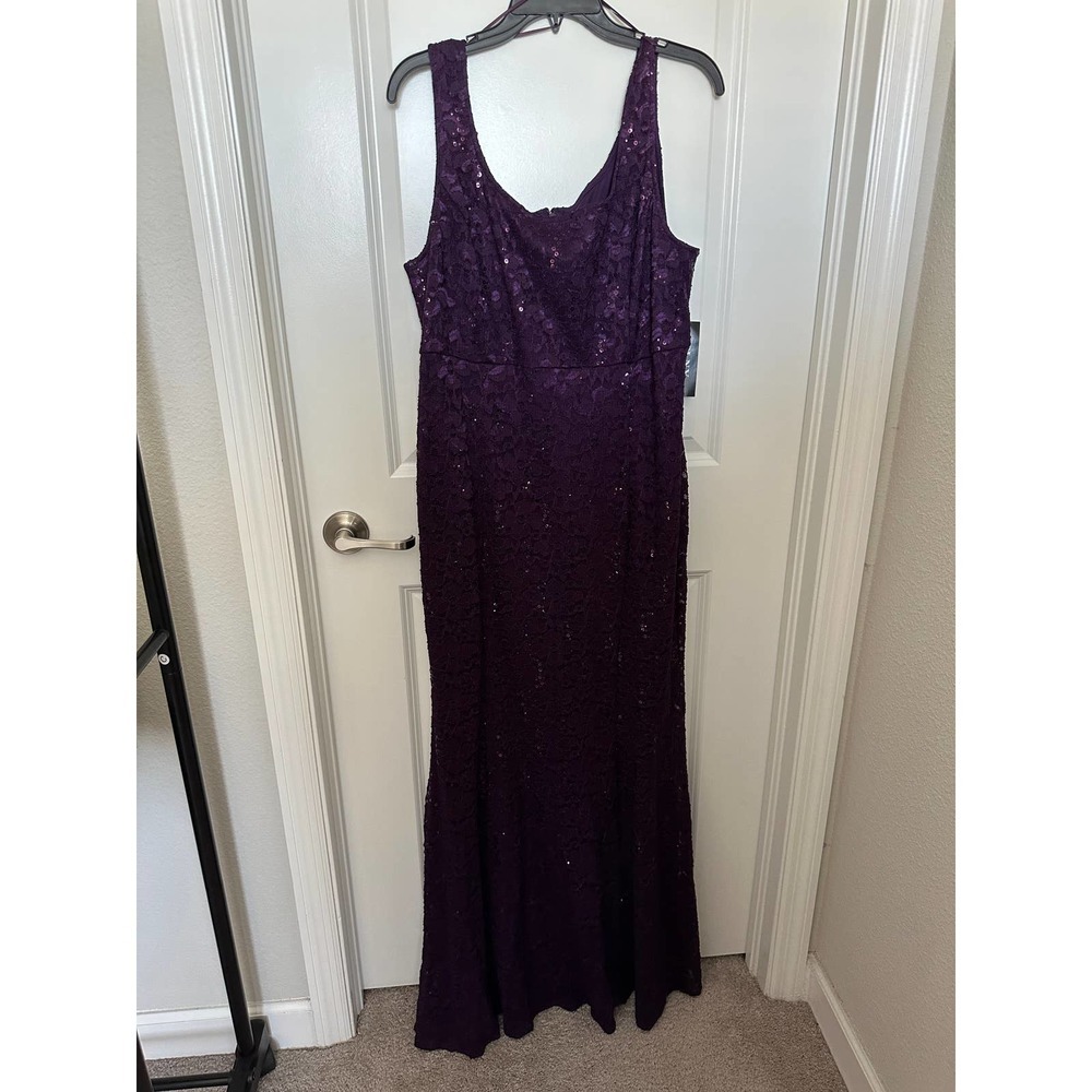 S.L. Fashions Women's Long Sequin Lace Fit and Flare Dress - Picture 6 of 10